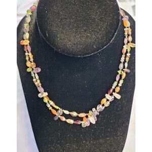 Double Strand 17" Natural Gemstone Necklace Faceted Amethyst Aventurine Citrine